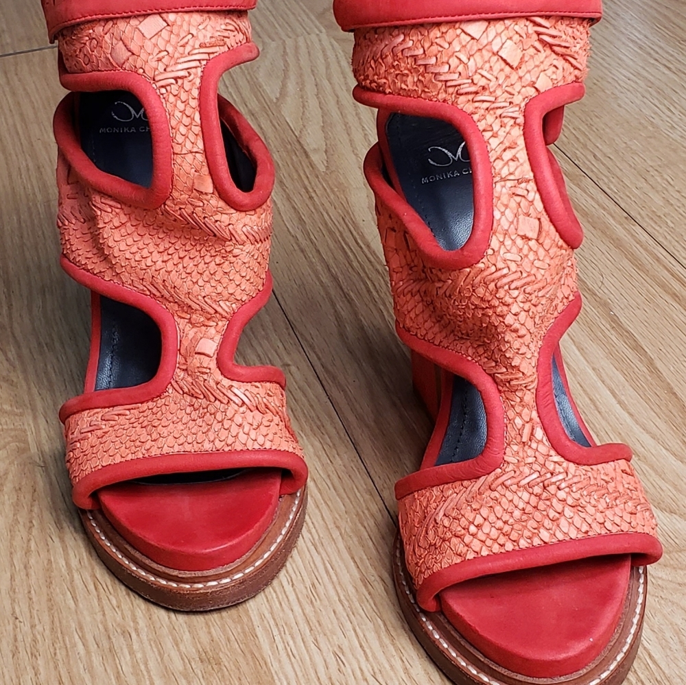 Monika Chiang Orange Faiza Cuff Platform Heels Size 40